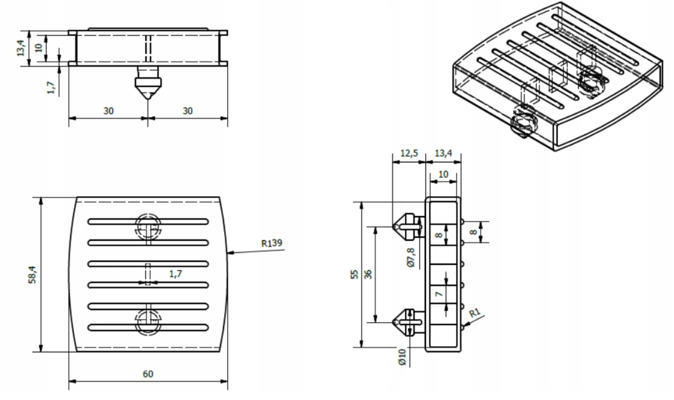Technical drawing of the middle slat holder