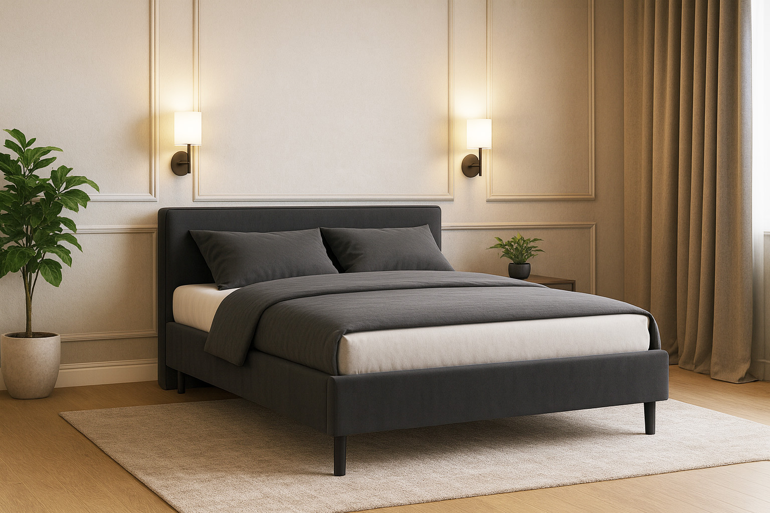 Lusso upholstered bed in bedroom