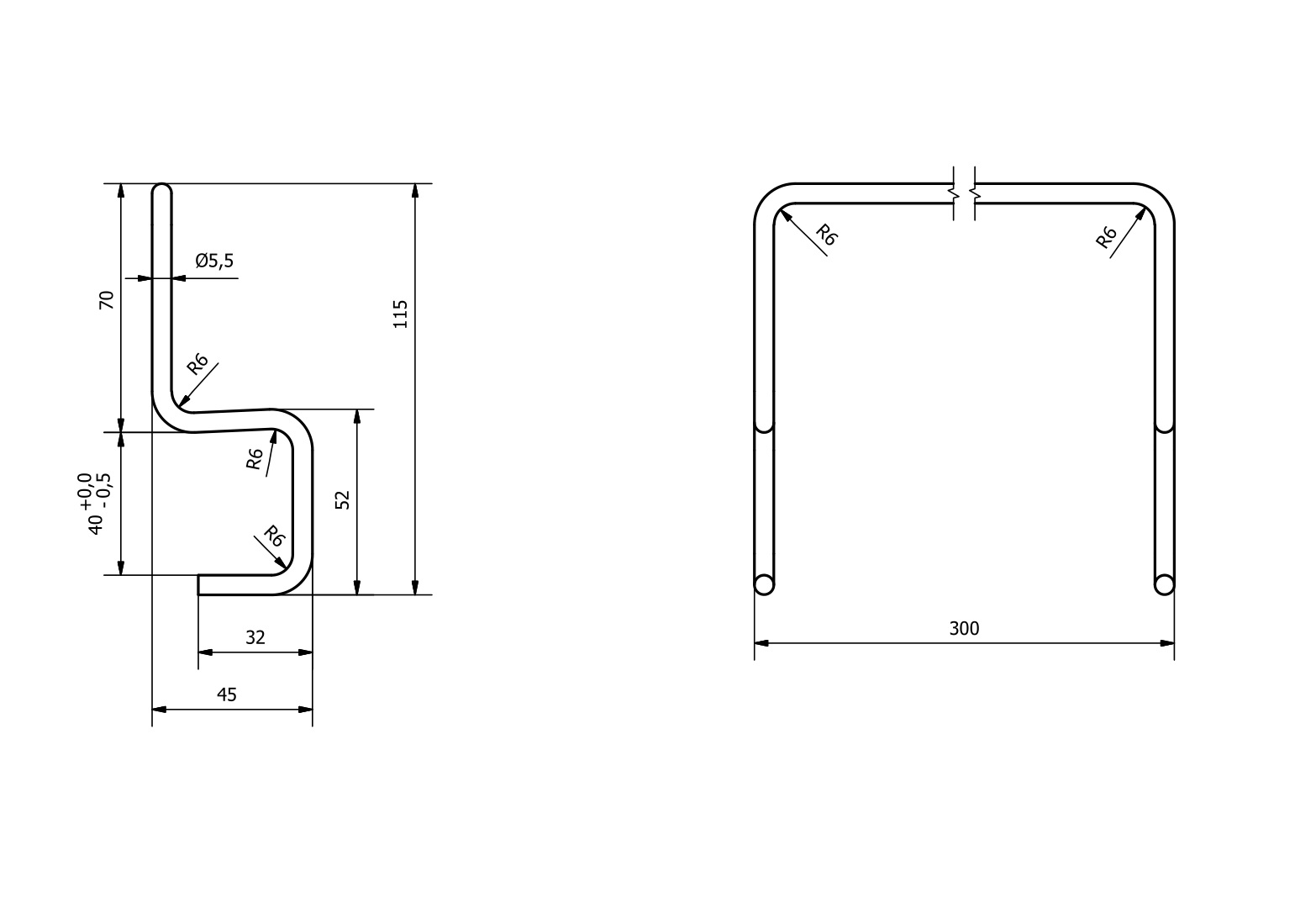 Mattress Retainer Bar Technical Drawing