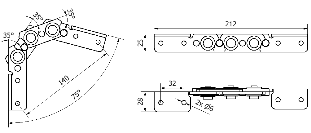 Technical drawing of MS 213 chain hinge